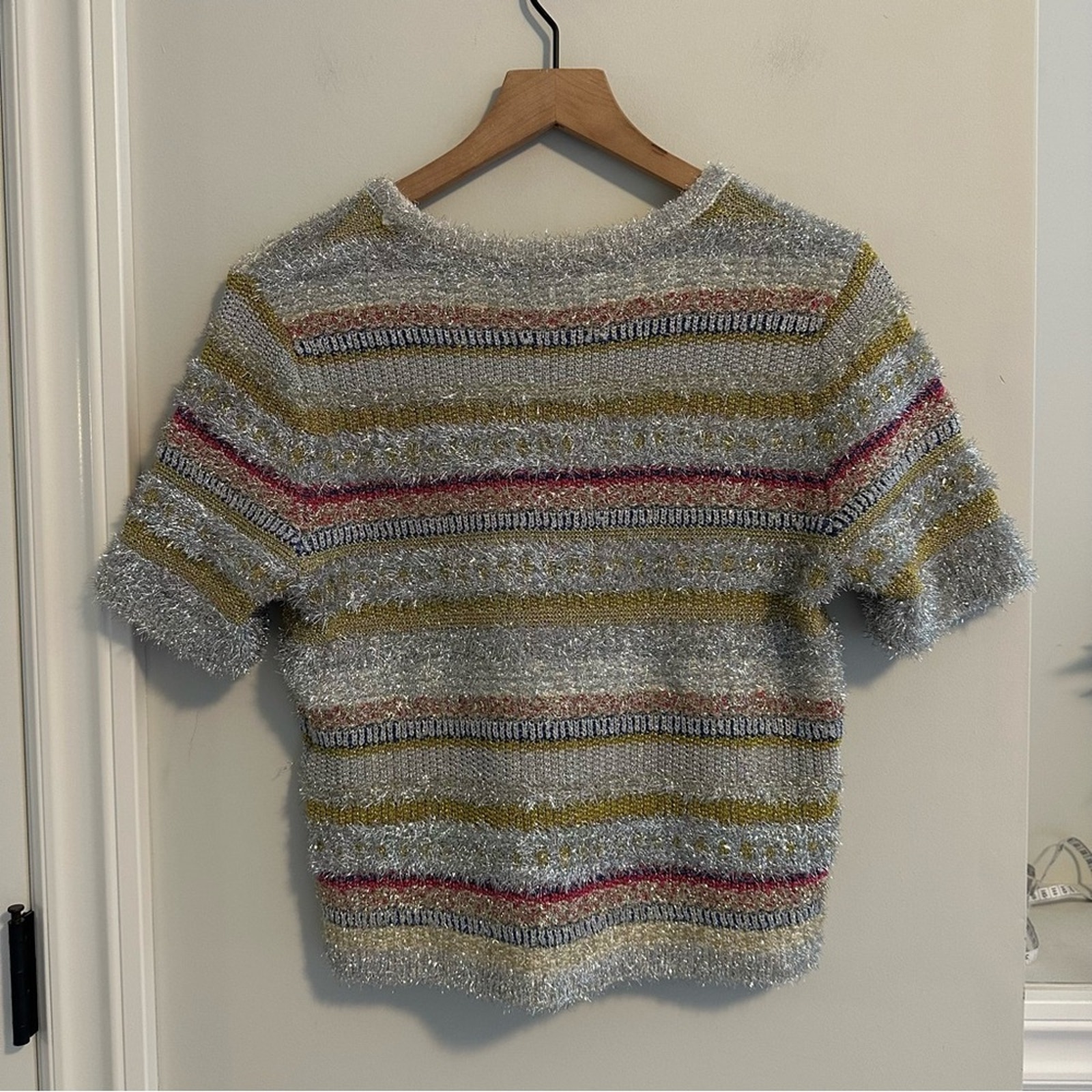 Nwt Molly Goddard Silver Gold Metallic Knit Short Sleeve Sweater Top Medium — image 6 of 8
